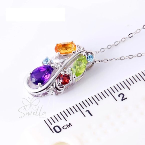 5-Stone Amethyst, Blue Topaz, Citrine, Ruby and Peridot Pendant 925 Silver - Picture 3 of 3